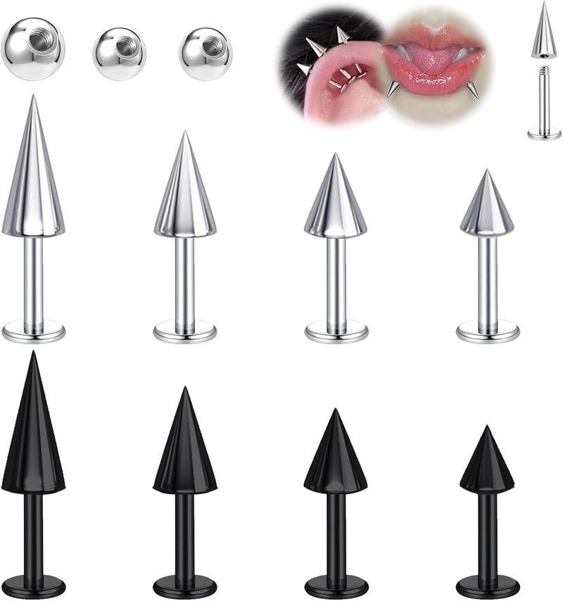 BodyAce 16G Spike Flact Back Earrings Cartilage Lip Rings, Stainless Steel Daith Helix Tragus Studs, Rook Lobe Lip Piercing for Women Men - Image 1